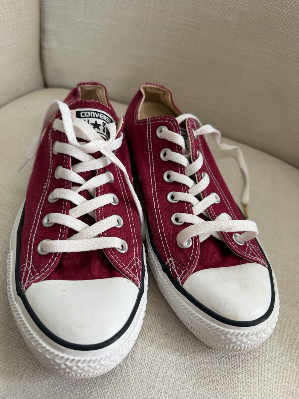Converse Low Top Canvas Sneakers in Burgundy with White Accents